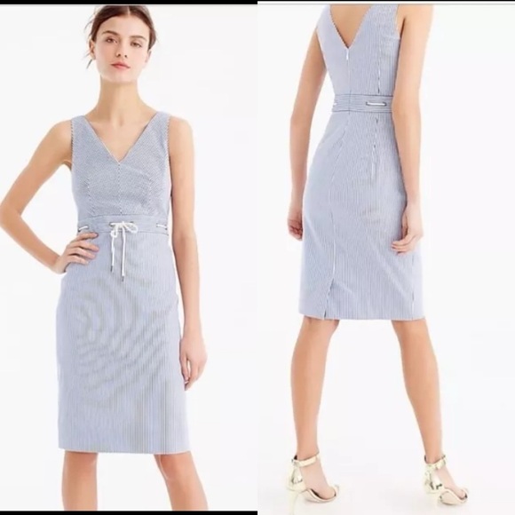 J. CREW  DOUBLE V-NECK DRESS IN STRETCH SEERSUCKER SZ 2 - Picture 1 of 7